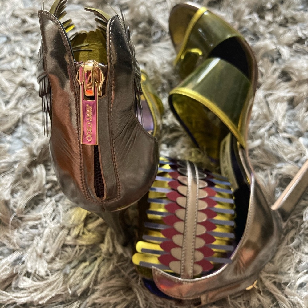 Jimmy Choo RARE metallic leather-trimmed - Picture 3 of 5